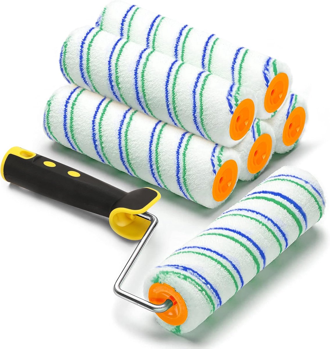 SnelShoppen - Professionele Verfroller Set - 6 Stuks - Inclusief 5 Grote Schilderrollen (23 cm) en Telescoopstang - Ideaal voor Gevelverf en Schilderp