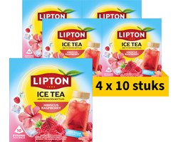 Lipton Ice Tea Hibiscus & Raspberry - 40 Piramide Theezakjes - Framboos & Hibiscus Thee - 4 x 10 Zakjes - Voordeelverpakking