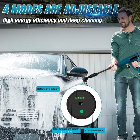 SnelShoppen - Hogedrukreiniger 18V, 340W, borstelloze hogedrukreiniger met 5 m slang, 6-in-1 mondstuk, filter, schuimkan, draaibaar mondstuk voor tuin van Snelshoppen — afbeelding 2