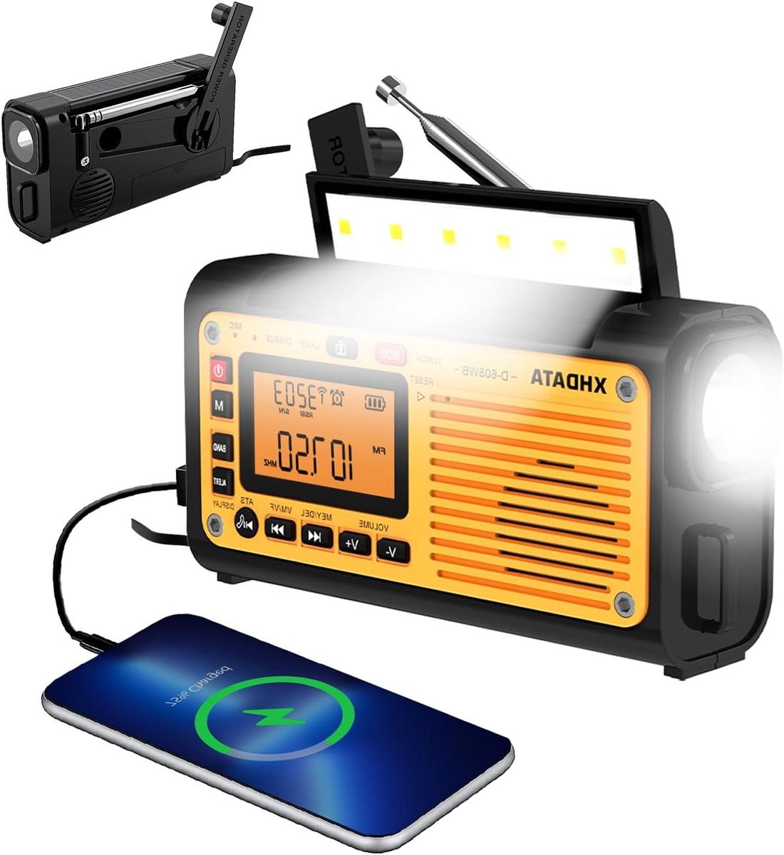 Noodradio met Oplader - Draagbare Radio - Veilig Buiten - Meerdere Oplaadmethoden - 3000mAh Batterij - Zwart