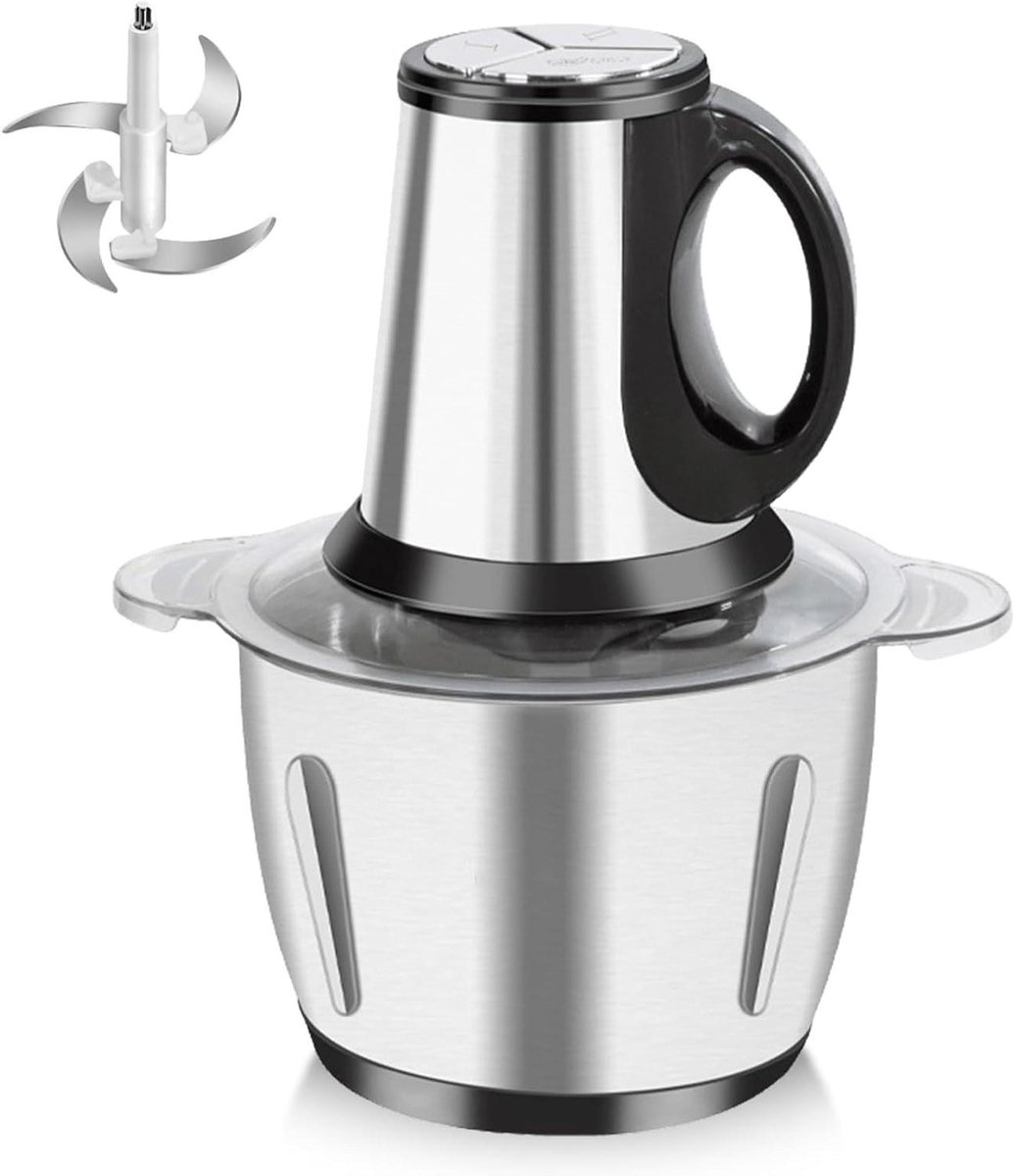 Mini Hakmachine - Keukenapparaat - Ingrediënten Verwerken - 3 Snelheden - 2 Liter - Zilver