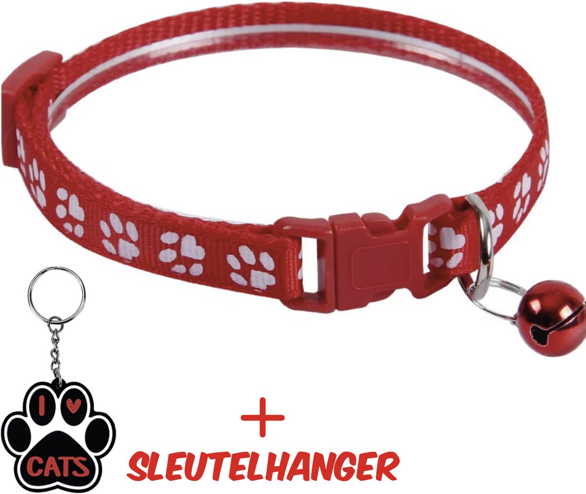 SilverAndCoco® - Rode Katten Halsband met Bel met Gratis Sleutelhanger | Velvet Kat Kitten Bandje met belletje | Kattenhalsband Suède Gouden | Cat Kleding Decoratie Poezen | Kattenbandje Huisdier Poes - Rood