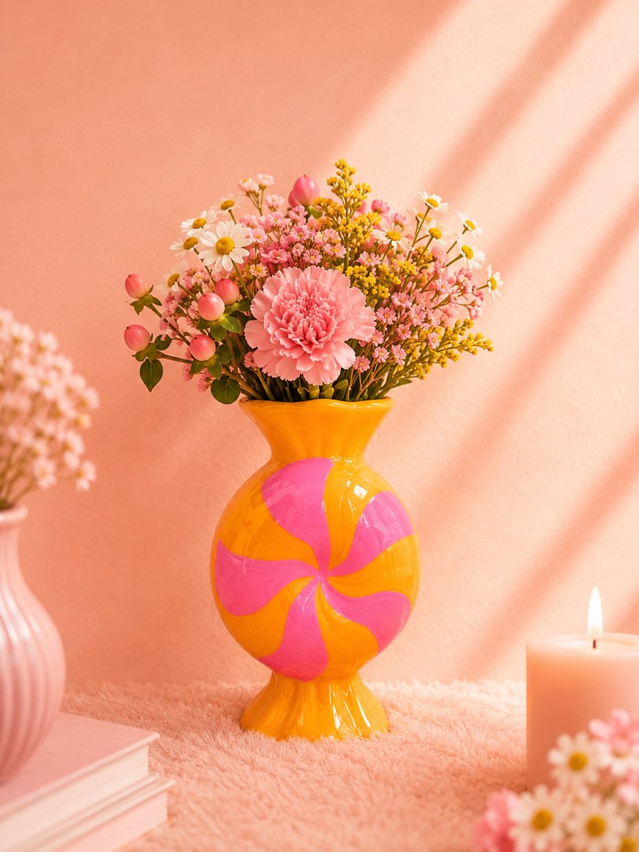 Candy Bloemenvaas | Viva Femme | Vaas | Decoratie | Cadeau | Wonen | Bloemen | Liefde | Oranje / Roze | Snoepje | Moederdag