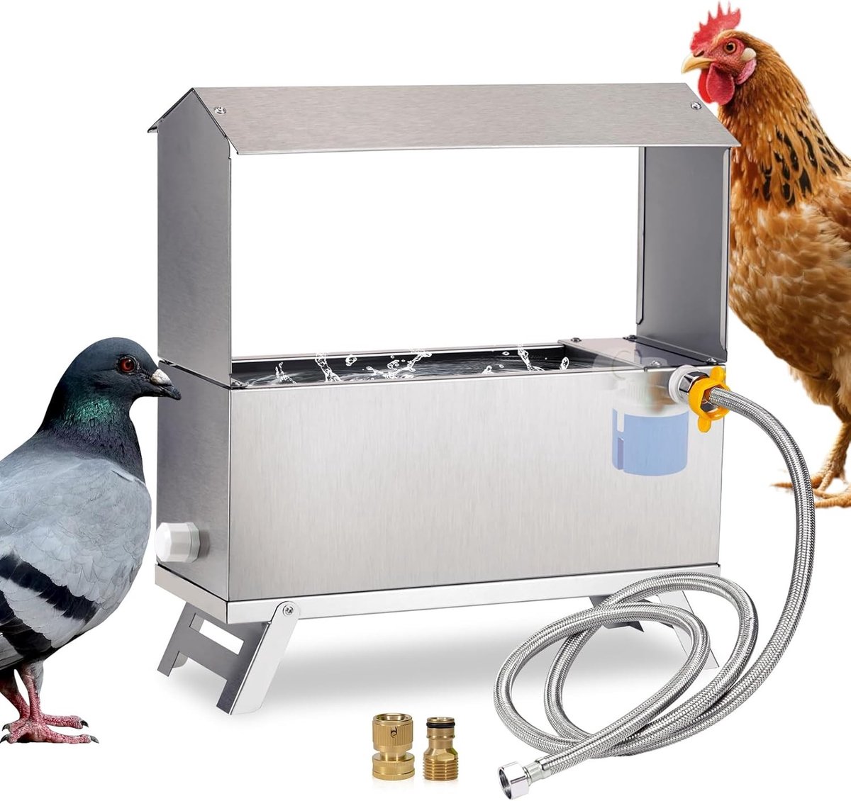 Automatische waterdispenser voor kippen en eenden van roestvrij staal met been en vlotterklep, ideaal voor pluimvee en dierenhouderij