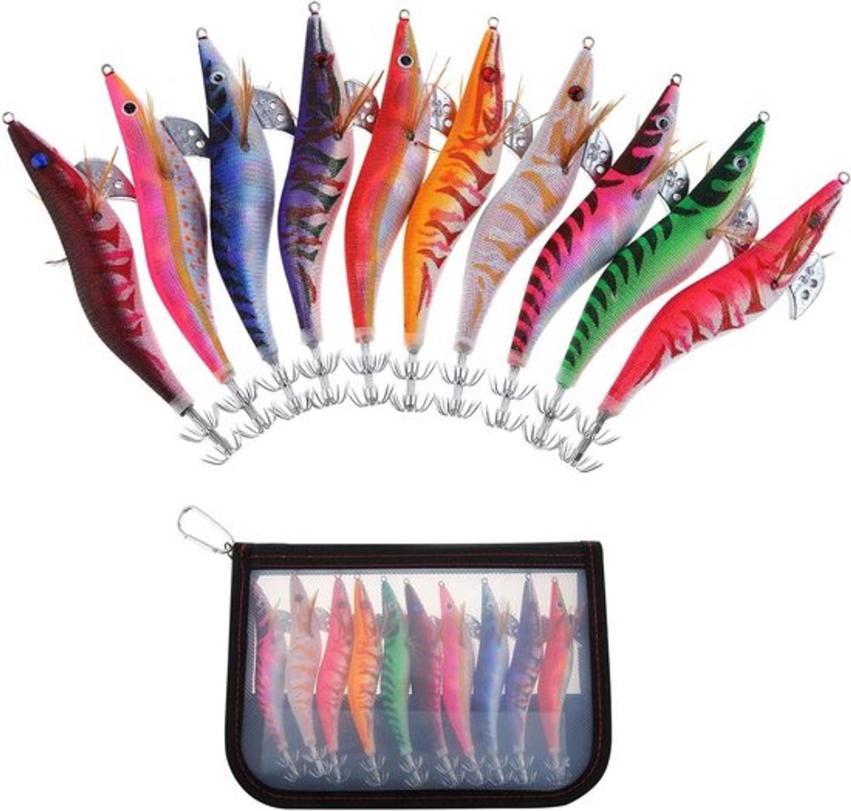 10 Stuks Luminous Squid Jig en Shrimp Lure voor Zeevisserij, Hard Hooks en Octopus Aas (13.5cm 19g)