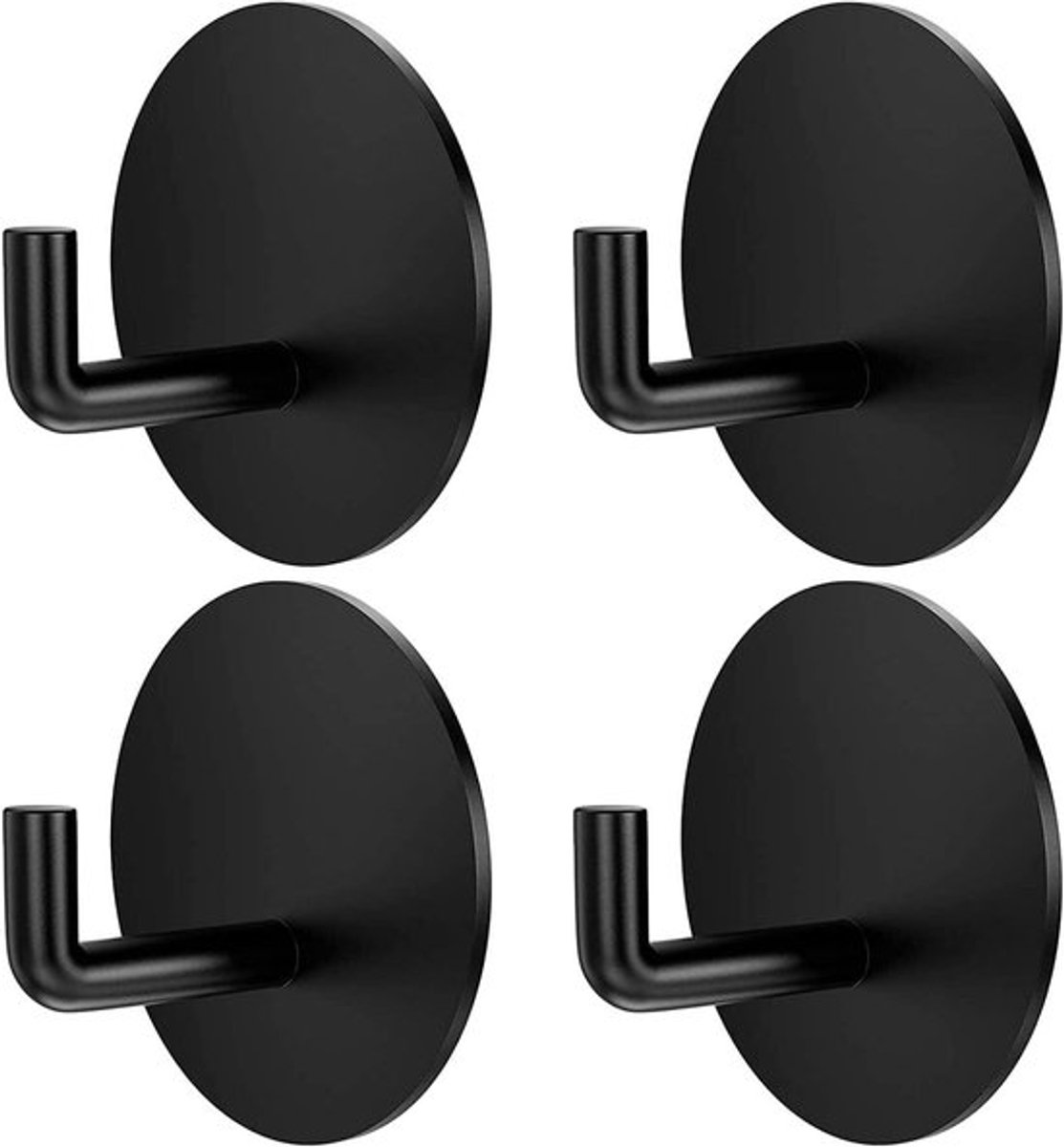 Zelfklevende Haken Set van 4 Stuks Zwart Roestvrij Staal voor Badkamer Keuken Toilet - Handdoekhaken Kledinghaken Wandhaken - Geen Boren Nodig
