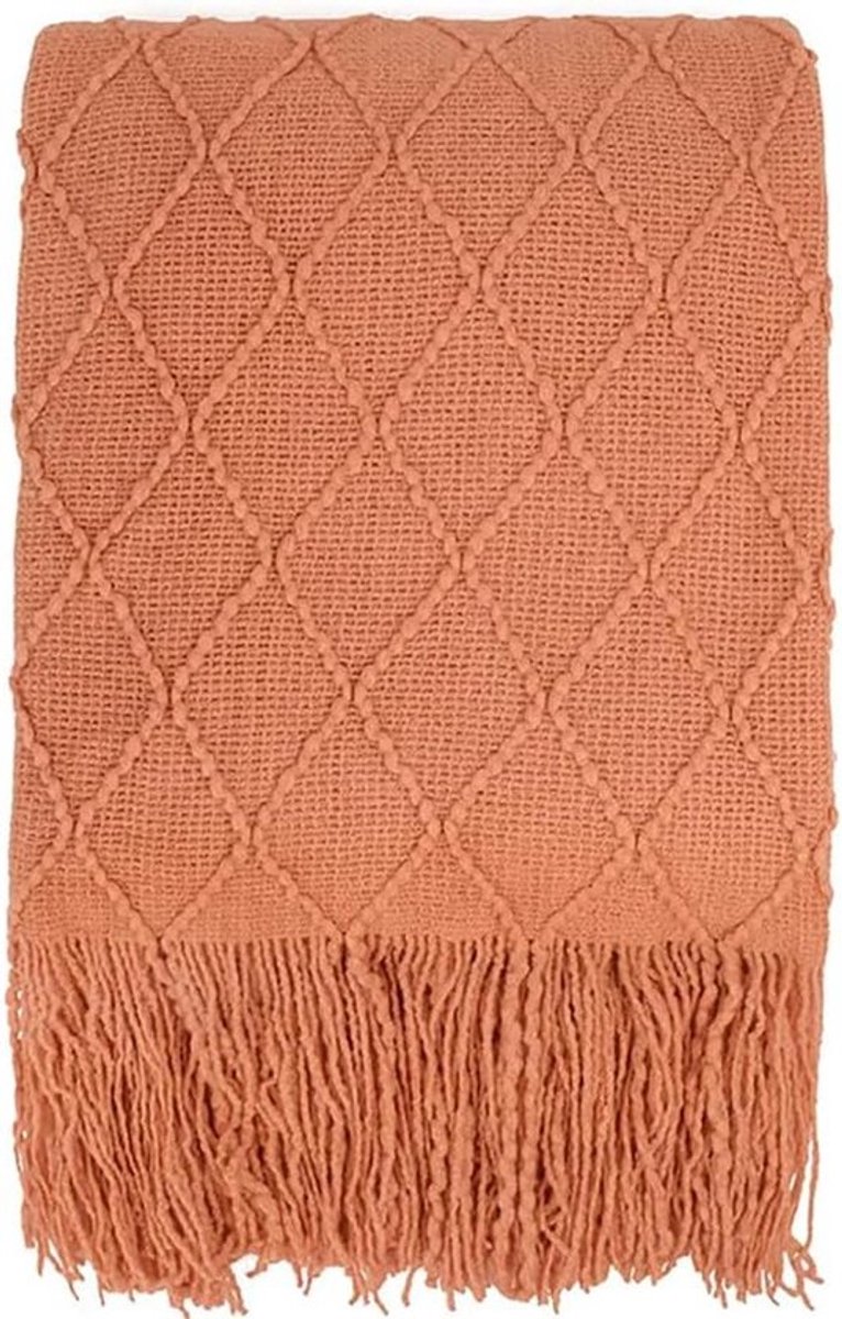 Knuffeldeken met franjes, multifunctionele gebreide sprei, comfortabele slaapdeken, zachte bankdeken in kaki, 130 x 230 cm