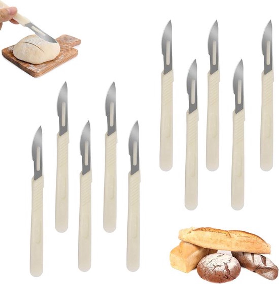 Bakkersmes met lang handvat voor broodsnijden en graveren - Set van 10 stuks