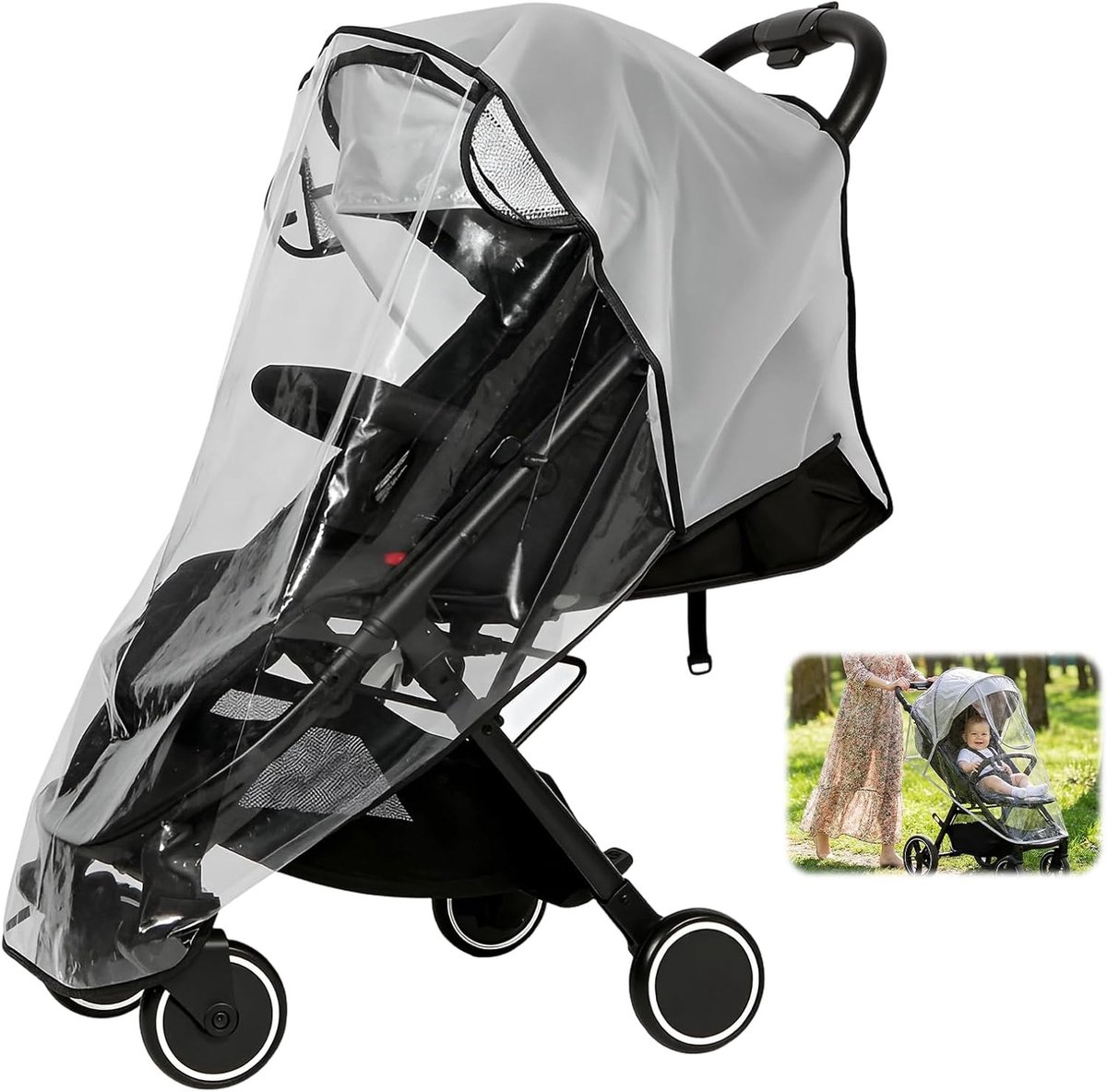 Ademende Regenbescherming voor Kinderwagens en Babyzitjes, Universele Waterdichte Bescherming met UV-Bescherming en Veilig EVA-Materiaal