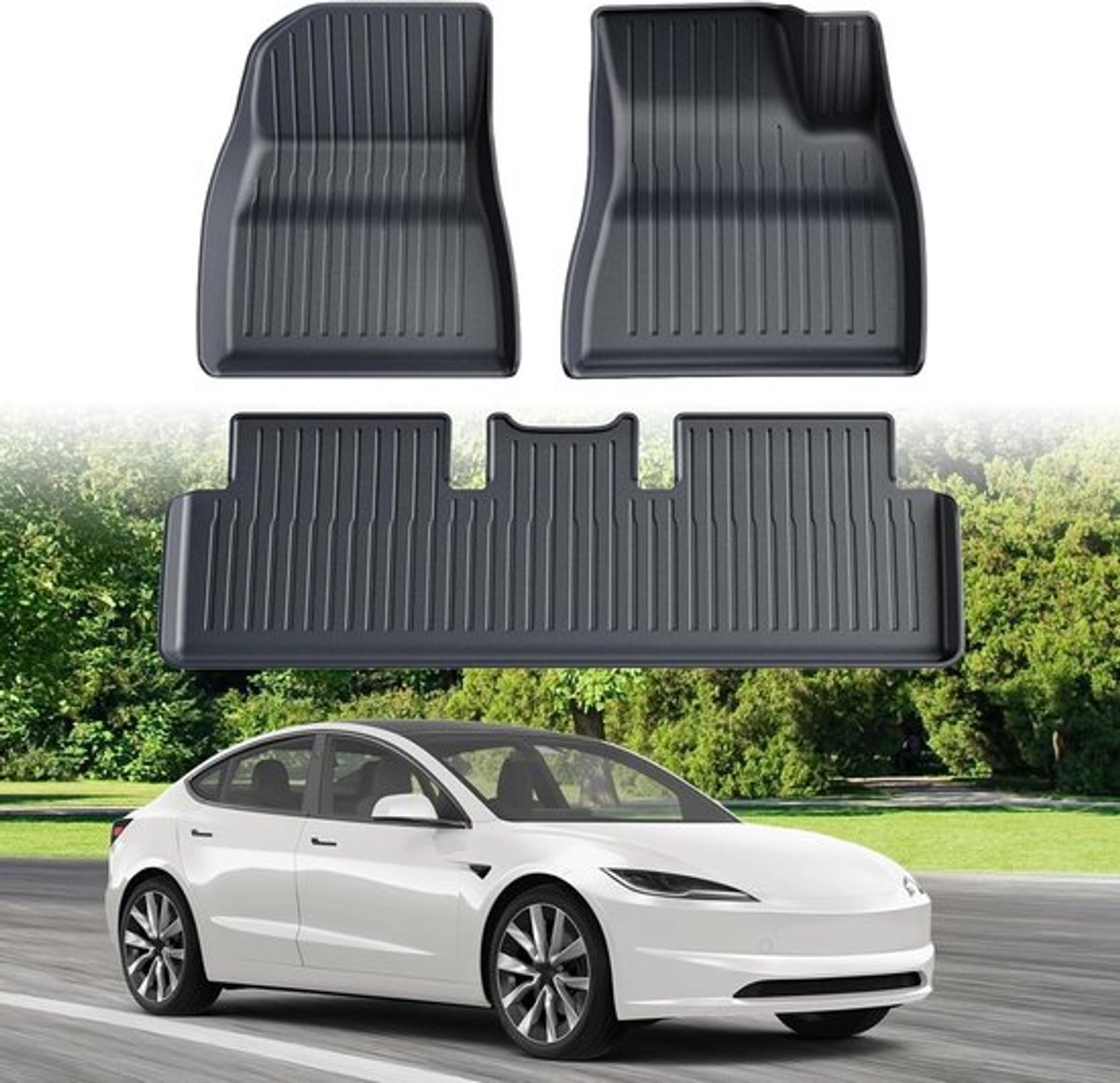 3D all-weather vloermatten voor Tesla Model 3 (2024-2025) - Antislip rubber, milieuvriendelijk en geurvrij, perfect passende autoaccessoires