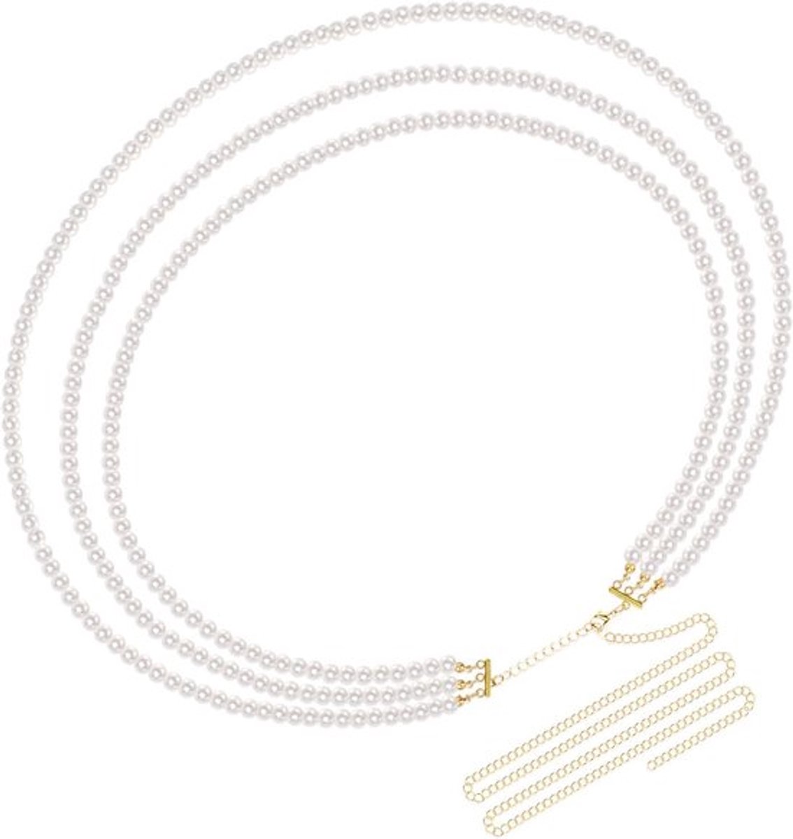 Plus Size Schakelriem voor Dames, 3 Laags Witte Parels, Verstelbare Tailleketting voor Extra Grote Maten, Mode Accessoire voor Dames