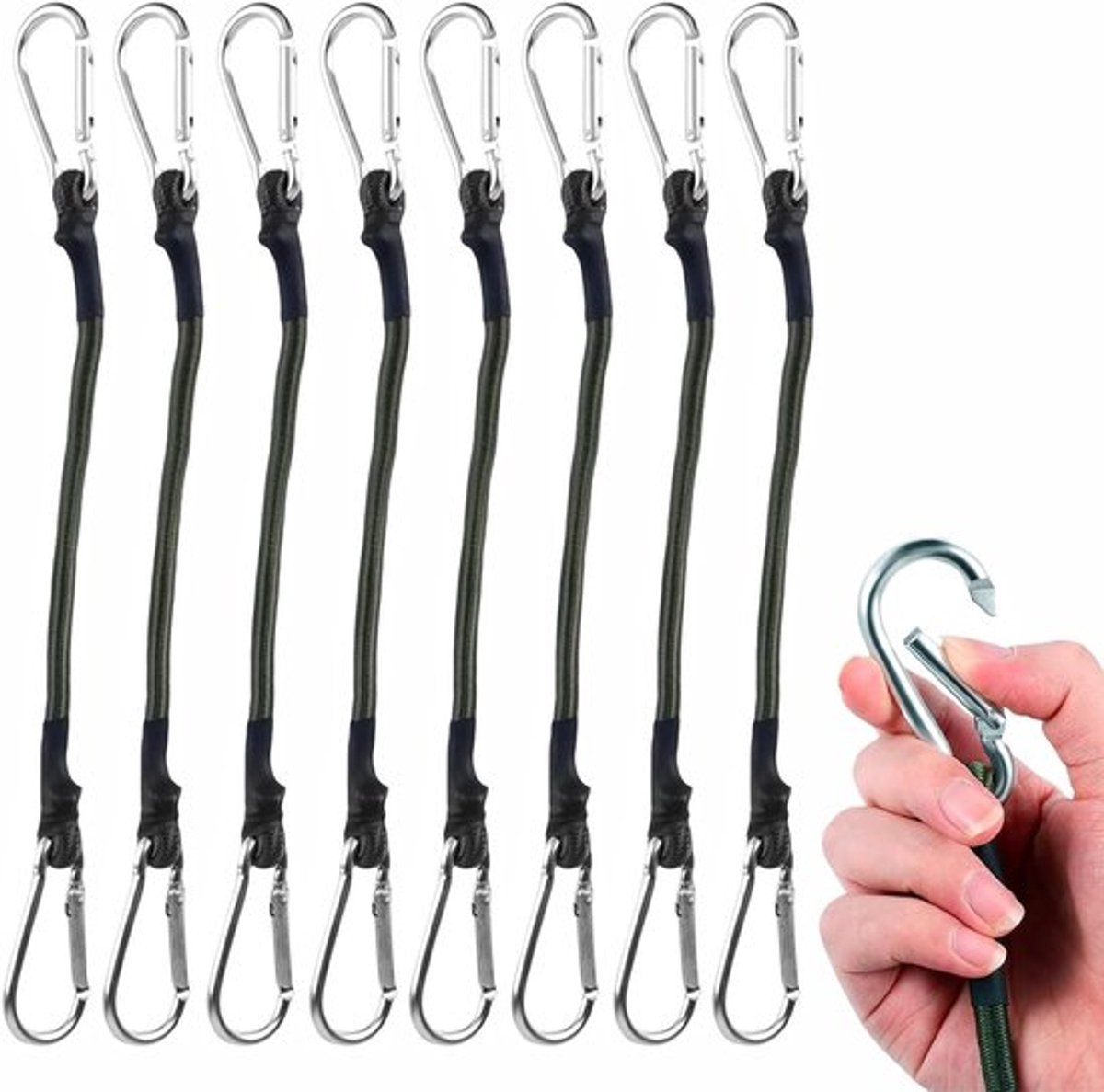 Set van 8 Bungee Koorden met Carabiner Haken, 30 cm Expander voor Camping, Fietsen, Luggage en Cargo Transport