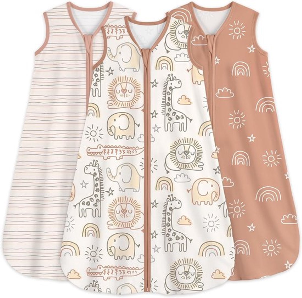 Set van 3 Zomer Slaapzakken voor Baby's van 100% Katoen, 0.5 Tog, Geschikt voor Pasgeborenen 0-6 Maanden, Ideaal voor Jongens en Meisjes