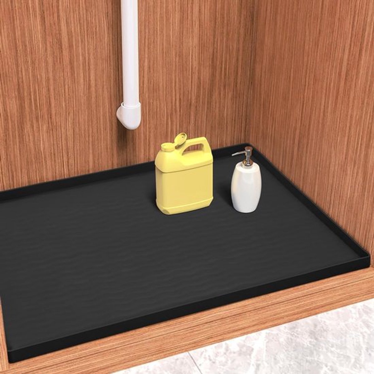 Waterproof Siliconen Onderlegger voor de Keuken en Badkamer, Bescherming voor Kasten en Aanrecht, Organiser voor Dierenbak en Vaatdoeken (Zwart)