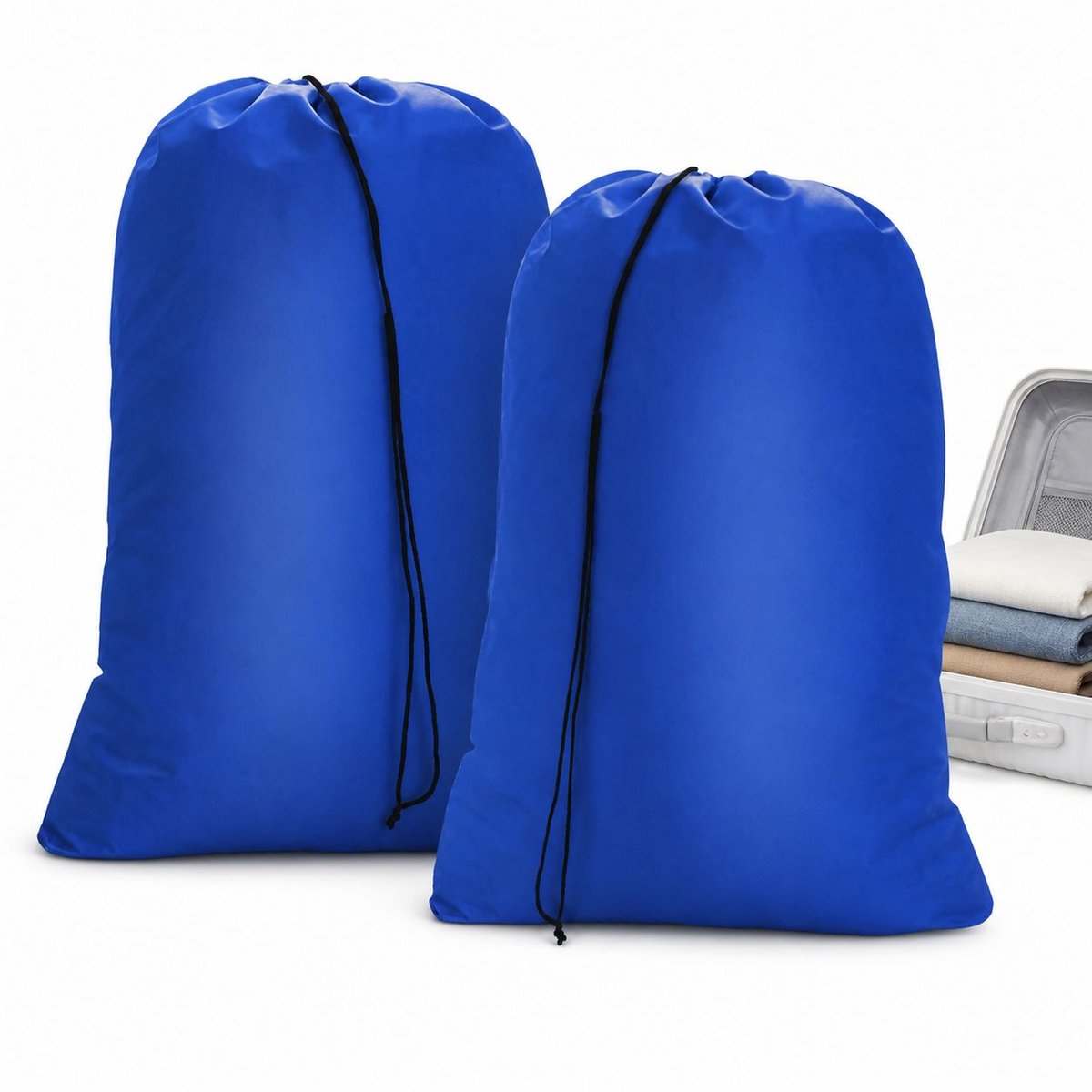 VHV - Waszak Set van 2 - Opvouwbare Waszakken 50 x 60 cm met Trekkoord - Blauw voor Reizen en Studentenkamer