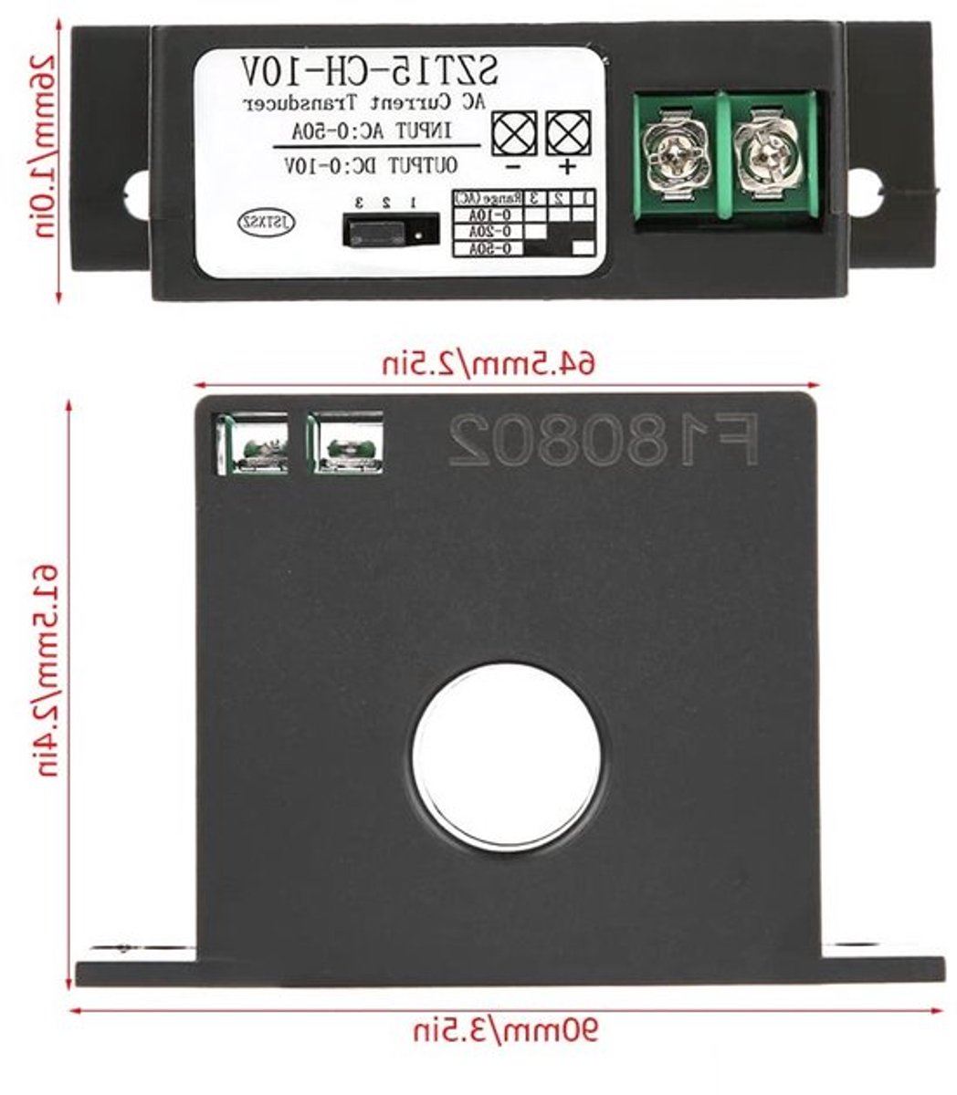 AC Stroomtransmitter met Rechte Structuur en Eenvoudige Installatie - Mini Formaat voor Automatische Besturingssystemen, 0-50A naar 0-10V, Geschikt voor Mutual Inductoren