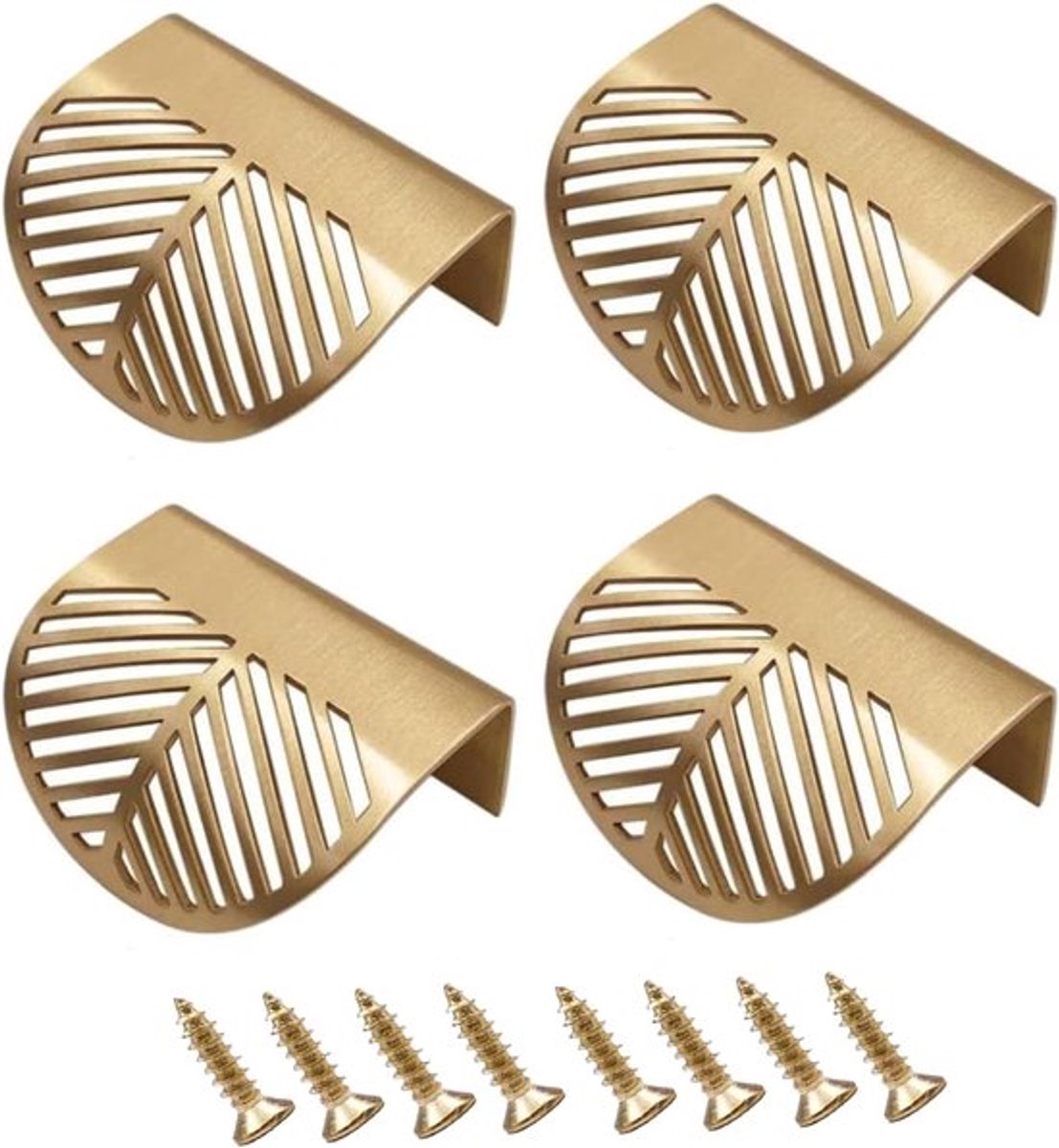Elegante Bladvormige Handgrepen in Goud, Set van 4 Stuks, Perfect voor Keukenmeubels en Kasten, Inclusief Schroeven voor Eenvoudige Montage