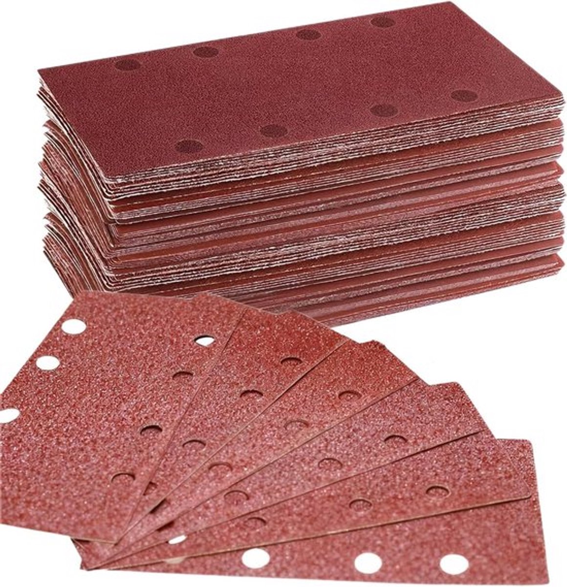 100 Stuks Schuurpapier 93 x 185 mm met 8 Gaten voor Vlakschuurmachines, Ideaal voor Hout en Metaal, Rechthoekige Schuurbladen met Diverse Korrelgroottes 40 tot 400