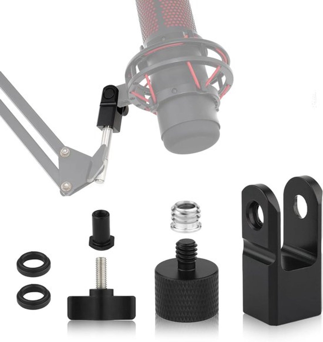 Microfoonbevestigingsadapter voor microfoonstandaard met schroefadapter 3/8 Duim of 1/4 Duim zwart