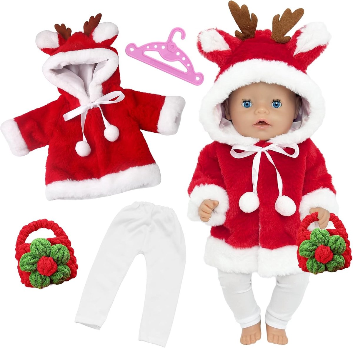 Kerstcape voor poppen van 30-45 cm - Perfecte feestoutfit voor je pop, winteraccessoire en cadeau idee