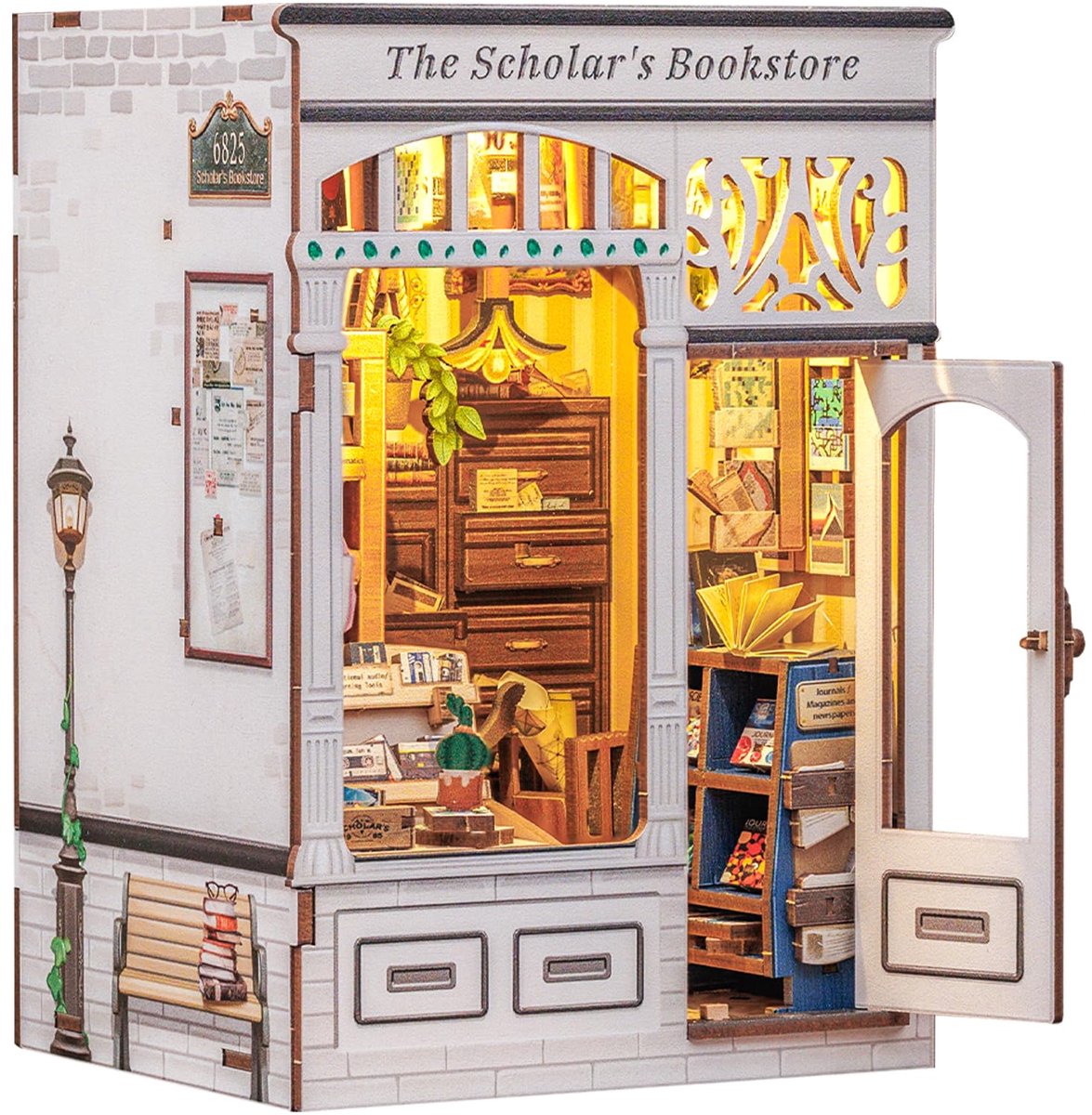 DIY Boekenhoekje Kit - Miniatuur Huisjes Kits voor Volwassenen en Tieners - DIY Miniatuur Boekenhoekje Kit met Sensor Ledverlichting - Cadeaus voor Geliefden en Familie