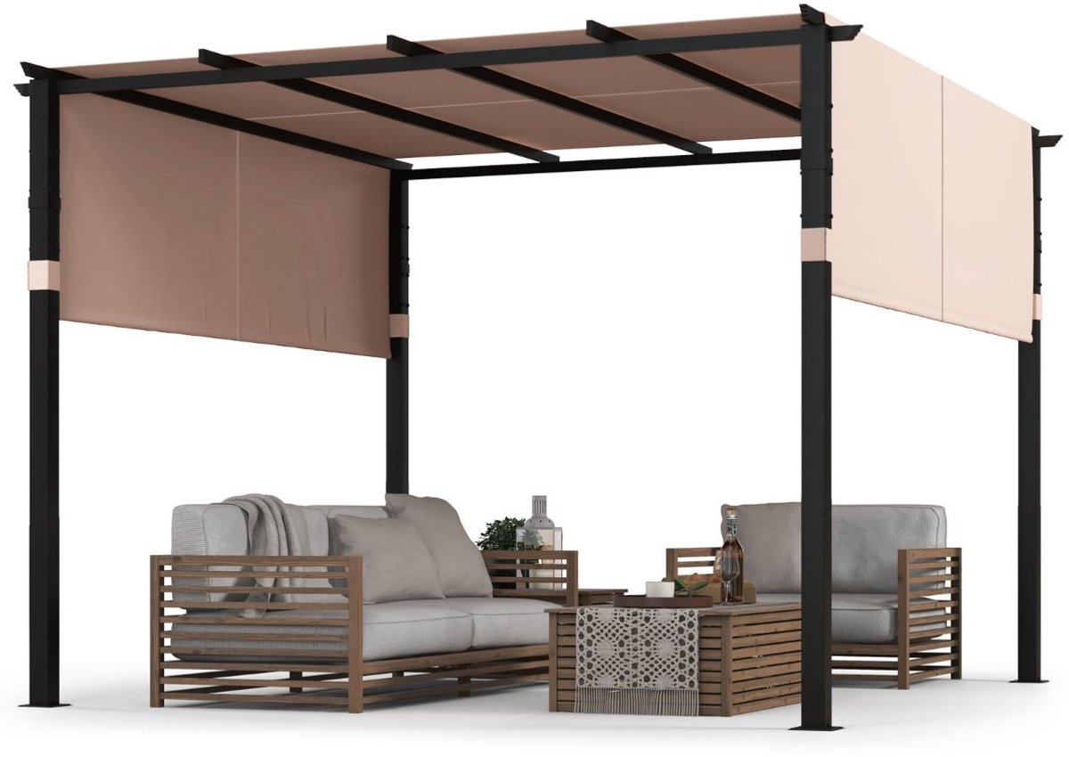 Pergola - Prieel - Paviljoen - Terras - Weerbestendig - Metalen Frame - Met zonwering - Beige
