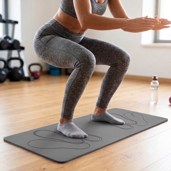 Grijze Pilates mat fitness mat unisex antislip squat mat 80 x 35 cm 0,6 cm dik voor yoga pilates squats lunges bilspier oefeningen thuis gym geweven oefenmat trainings mat functionele fitness apparatuur — afbeelding 2