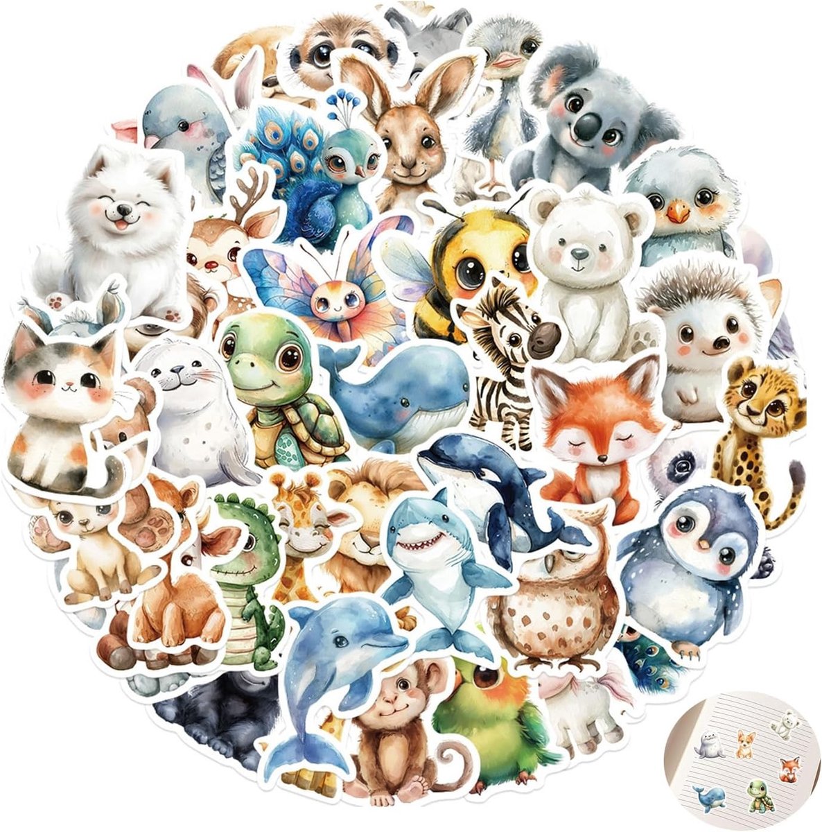 Set van 50 Waterdichte Dierenstickers voor Kinderen - Vinyl Stickers voor Laptop, Fiets, en Scrapbook - Schattige Dierontwerpen voor Cadeaus en Creatieve Projecten