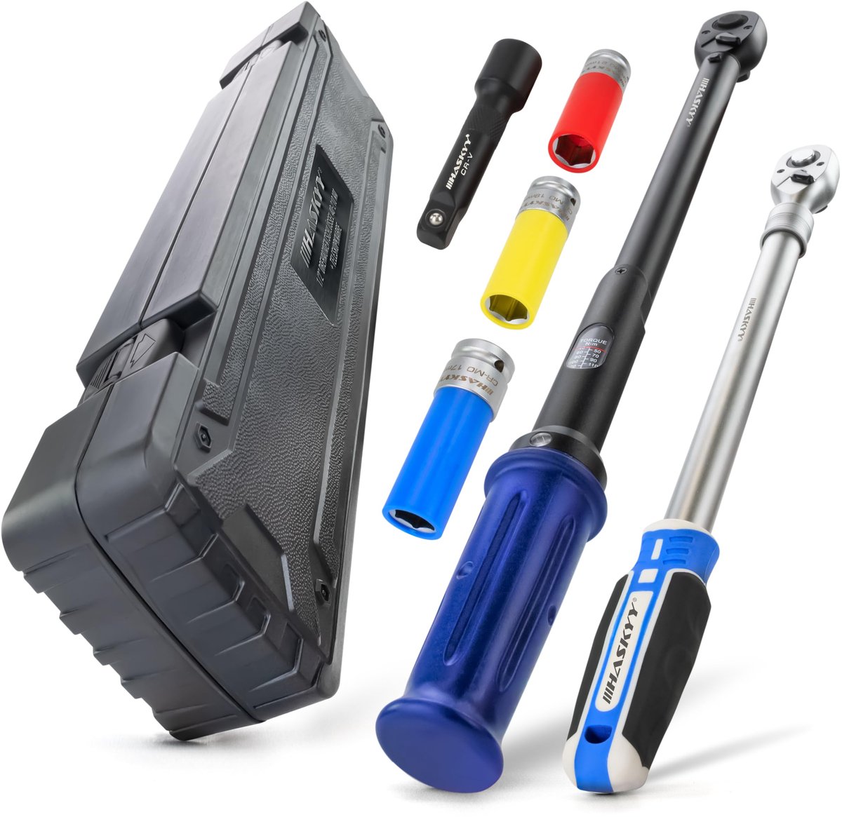 SnelShoppen - Wiel Wisselset Momentsleutel 1/2 inch 40-210Nm met Telescopische Ratel 460-610 mm en Slagdoppen Set SW 17, 19, 21 voor Auto, Motor en In