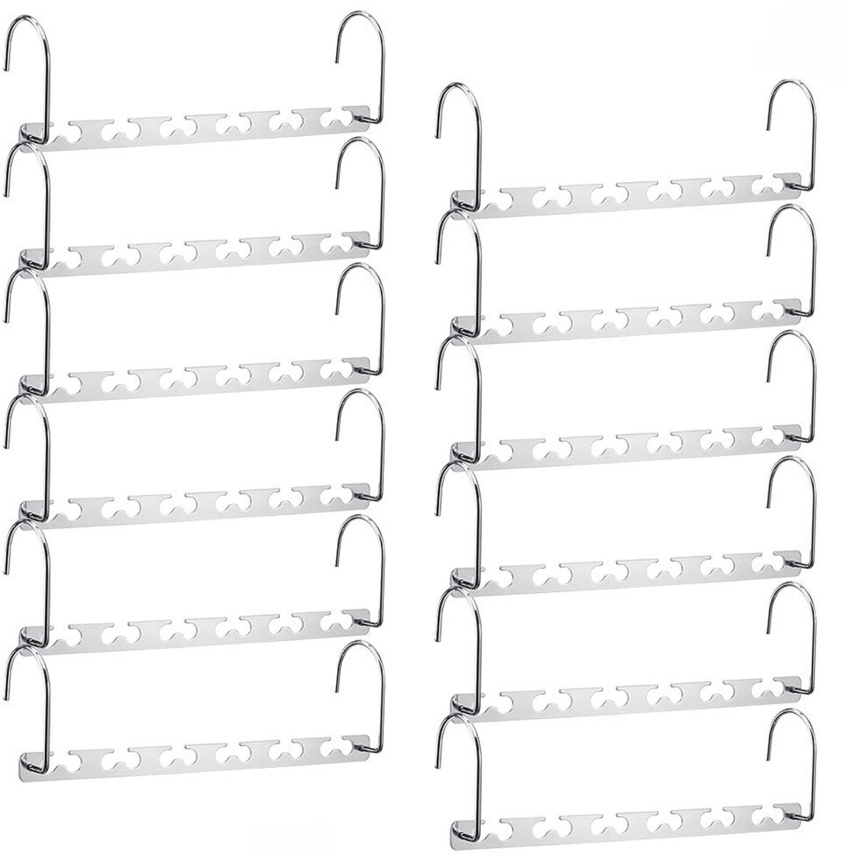SnelShoppen - Ruimtebesparende Kleerhangers - Multifunctionele Roestvrij Stalen Hangers met 6 x 2 Sleuven - Magische Trapsgewijze Hanger - Haakontwerp