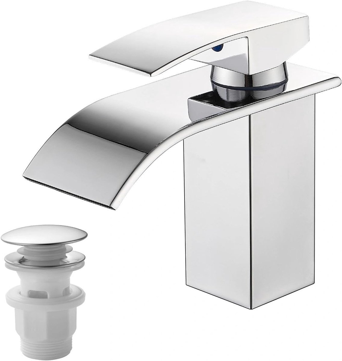 Badkamer mengkraan met watervaluitloop - chroom - G3/8 aansluiting - geniet van een zacht watergevoel - ShopVlot