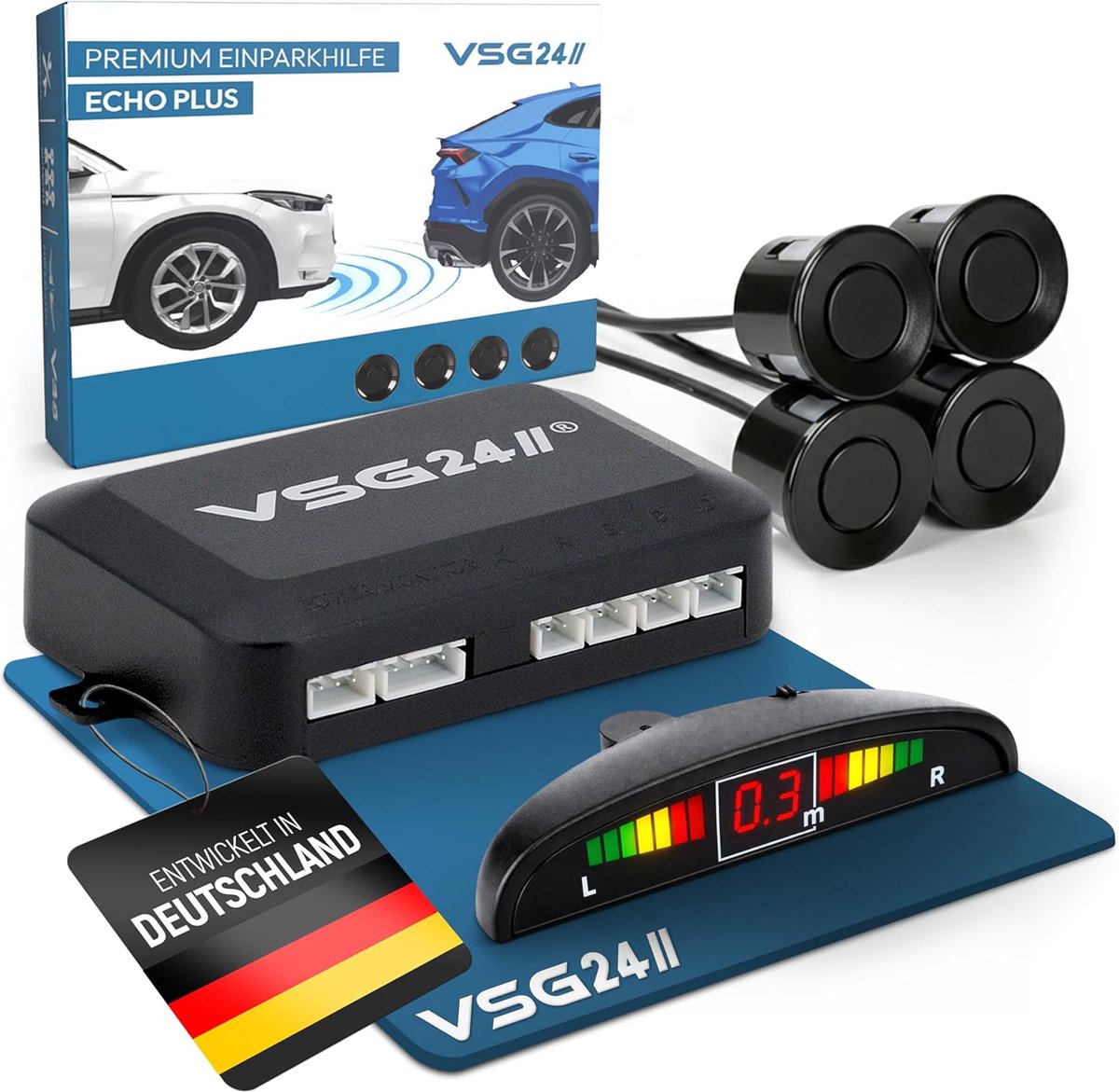 SnelShoppen - Vega R4S Parkeerhulp met Kleurendisplay en Ingebouwde Pieper, 4 Sensors in Verschillende Kleuren voor Veilig Parkeren en Maneuveren