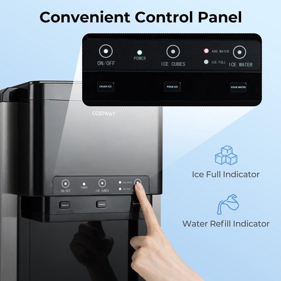 3-in-1 IJsblokjesmachine - Waterdispenser Gemalen IJs - Thuis Keuken Kantoor - 12 IJsblokjes 9 Minuten - 44x28x48 cm - Zwart — afbeelding 2