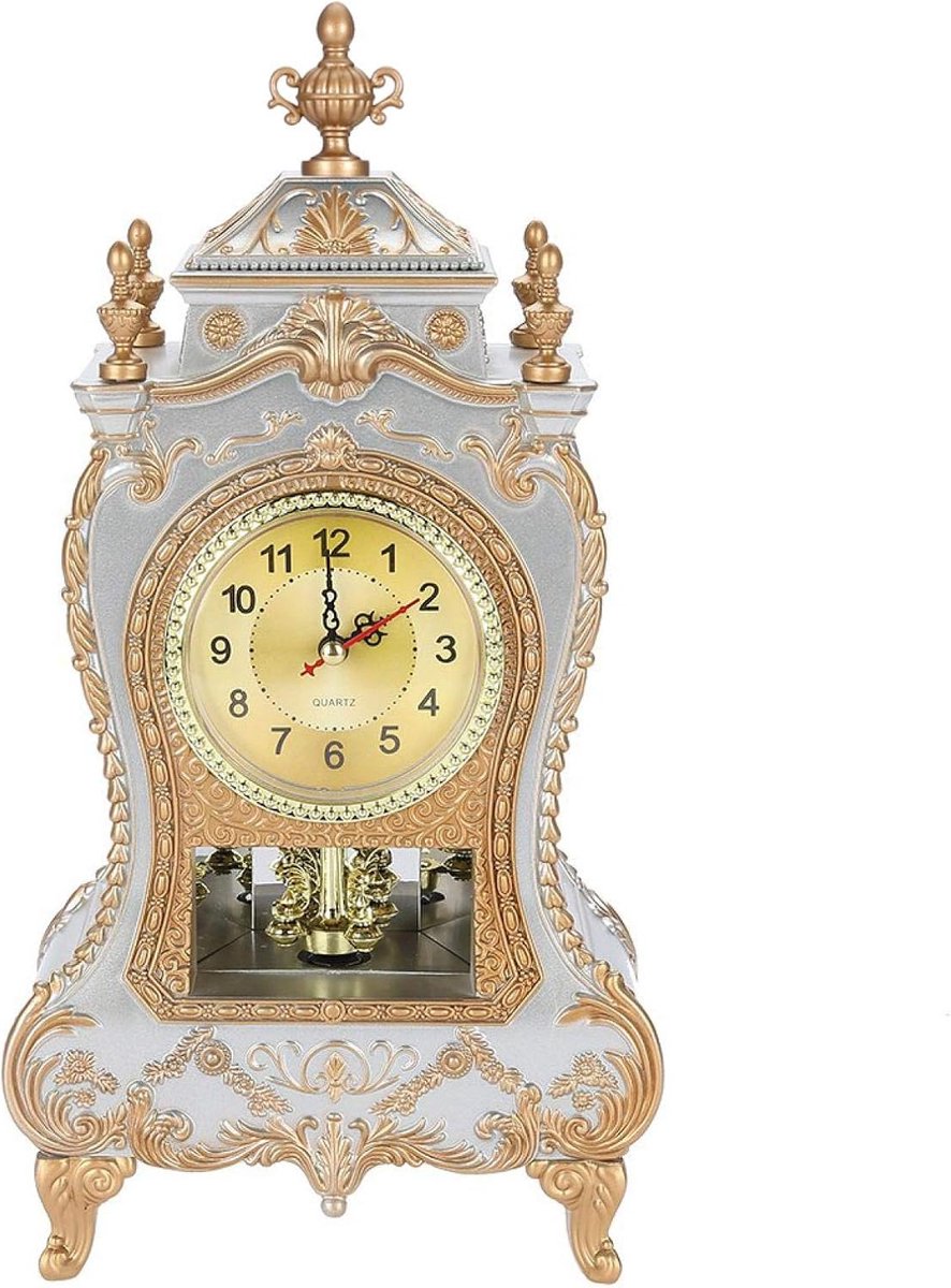 SnelShoppen - Vintage Tafelklok, Retro Stijl Alarmklok Antieke Klok met Kunststof Basis (Wit), Decoratieve Klok voor Woonkamer, Slaapkamer, Keuken, Co