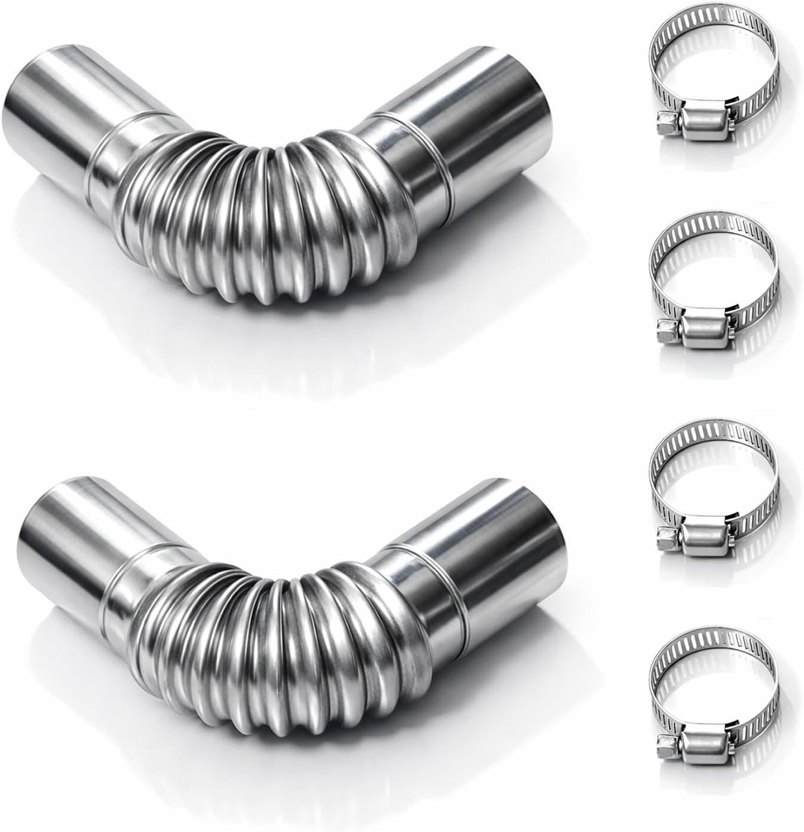 Set van 2 uitlaatbuizen en slangen van 25 mm, roestvrijstalen connector voor kachel en dieselkachel, inclusief 4 klemmen, ideaal voor verwarmers, generatoren en voertuigen
