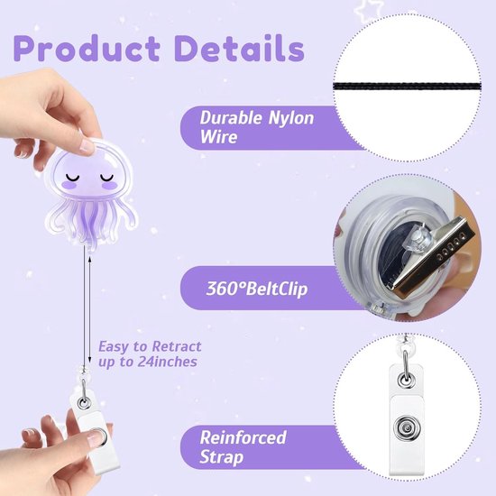Set van 2 Grappige Badge Reel met Uittreksysteem, ID Kaarthouder met Krokodillenclip voor Zorgpersoneel, Perfecte Toegangshouder voor Artsen en Verpleegkundigen — afbeelding 2