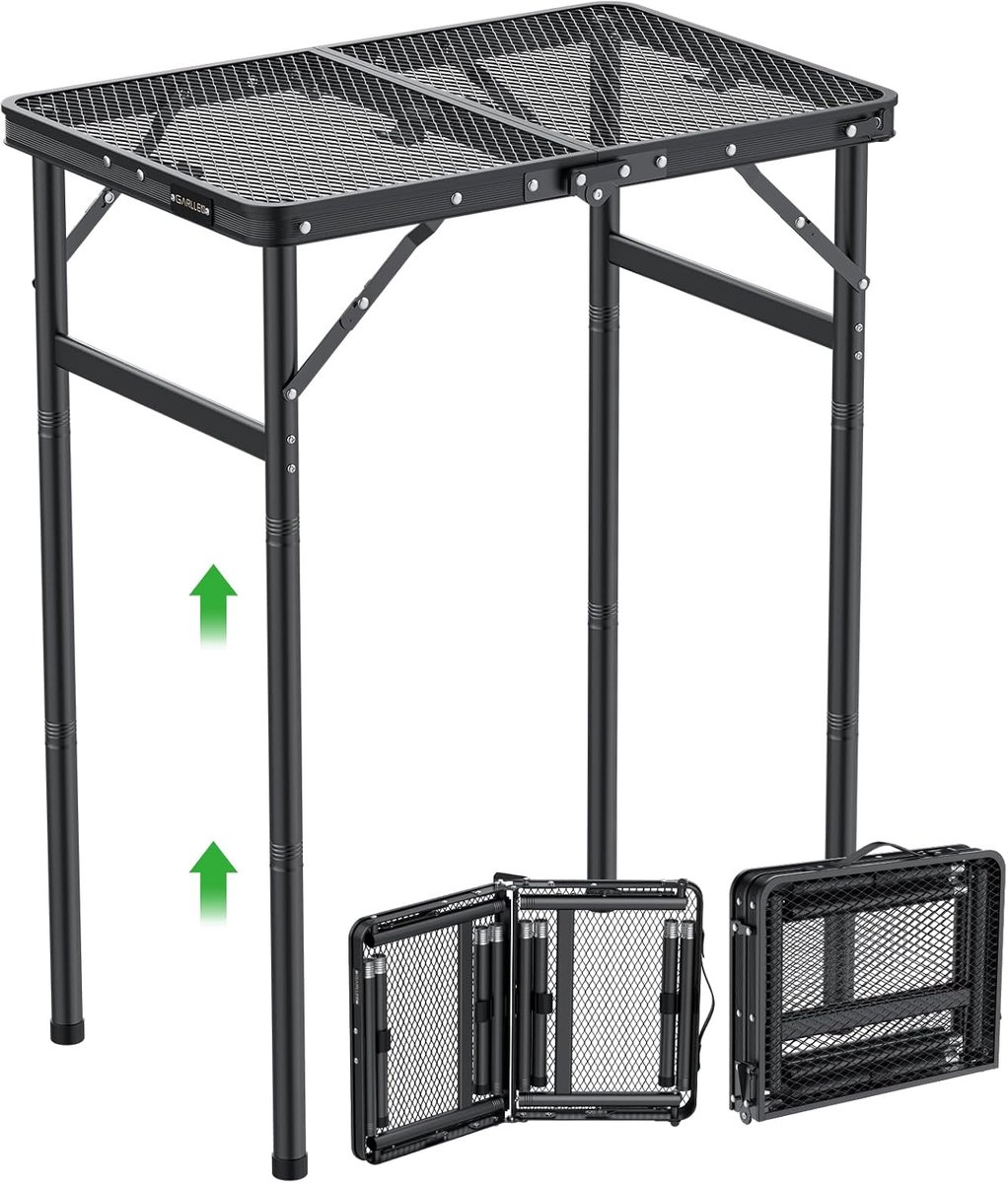 SnelShoppen - Grilltafel inklapbaar 60 x 40 cm, 3 in hoogte verstelbaar (27/51/75 cm), licht en draagbaar, klaptafel voor camping, bijzettafel, tuinta