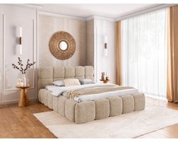Bed sorano- 180X200- boxspring bed met opbergruimte- zonder matras- beige taupe teddy bouclé stof