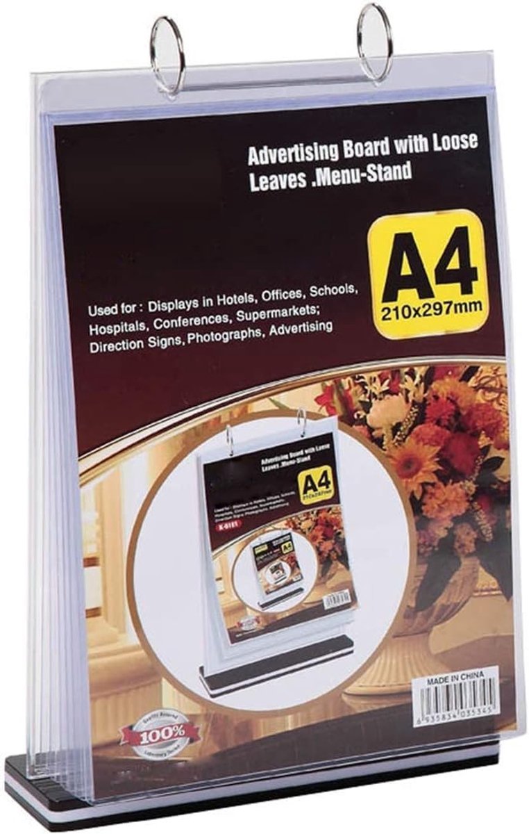 Dubbelzijdige A4 displaykaarten met afneembare labels voor menu's en presentaties, 37,79 x 29,1 cm