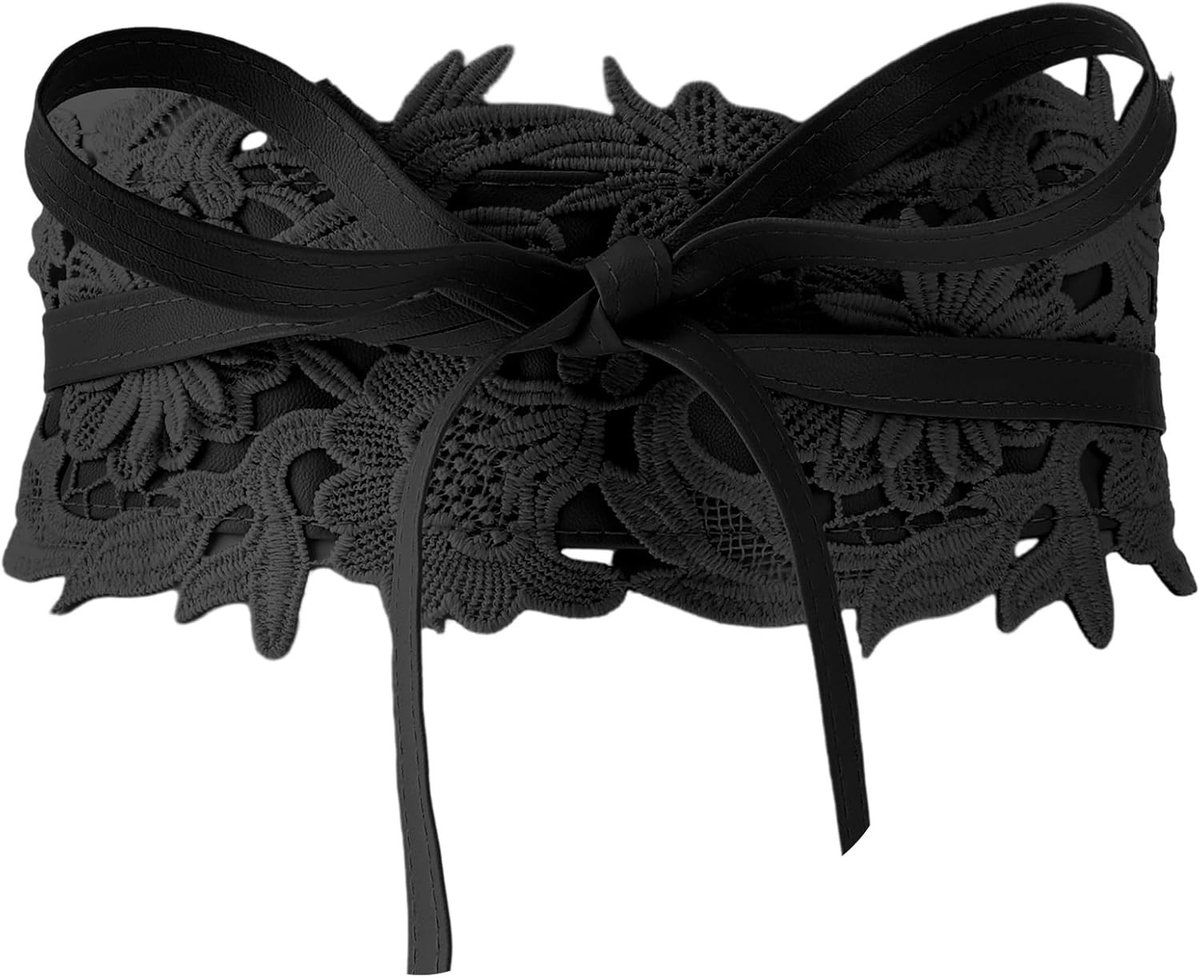 Luxe Leren Brede Tailleband voor Dames, Vintage Laced Ceintuur met Zelfstrik voor Jurken en Casual Outfits