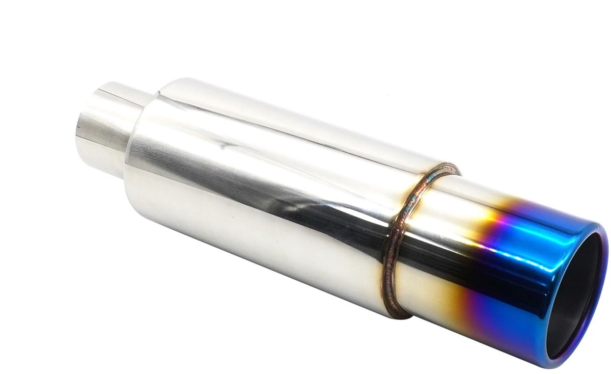 SnelShoppen - Krtopo Auto Uitlaat Geluiddemper 2.5 Inch (63MM) Roestvrij Staal Turbo Muffler Silencer Met Blauw Titanium Verbrand Tip - Verwijderbare