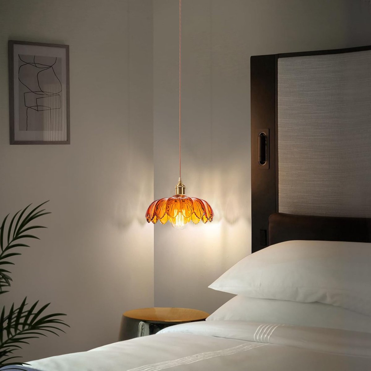 SnelShoppen - Set van 2 Vintage Hanglampen van Glas - Kroonluchter met Barnsteen Kleur en Bloemen Design - Creatieve Plafondlamp voor Woonkamer, Slaap