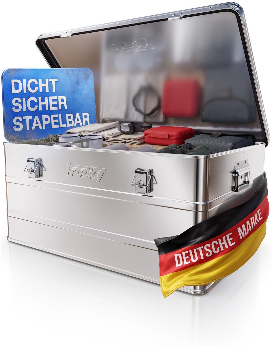 Aluminium doos met deksel – Zilveren aluminium kist – Selectie van transport-, metalen en opbergdozen – Afsluitbare metalen kist – Trucky