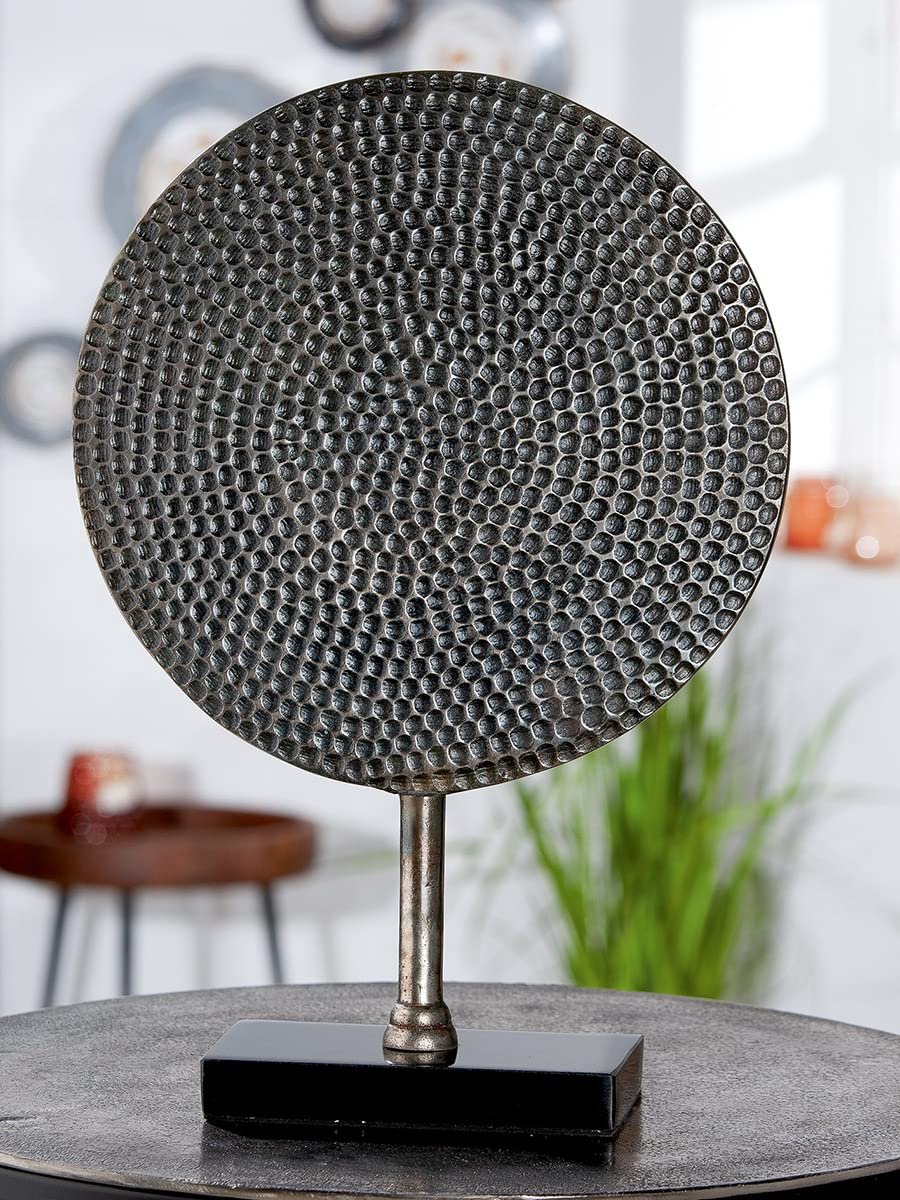 SnelShoppen - Decoratief Object Sculptuur Rond - Modern Design - Aluminium op Marmeren Sokkel - Hoogte 44,5 cm - Zilver - Luxe Woonkamer Kantoor Decor