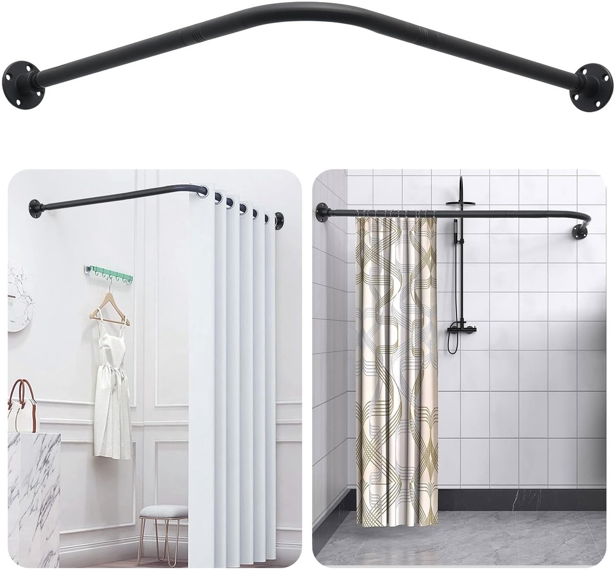 SnelShoppen - L-vormige douchegordijnstang met schroefbevestiging, verstelbare vierkante gordijnroede 23,6 tot 49 inch x 90 inch x 49 inch, 90 graden