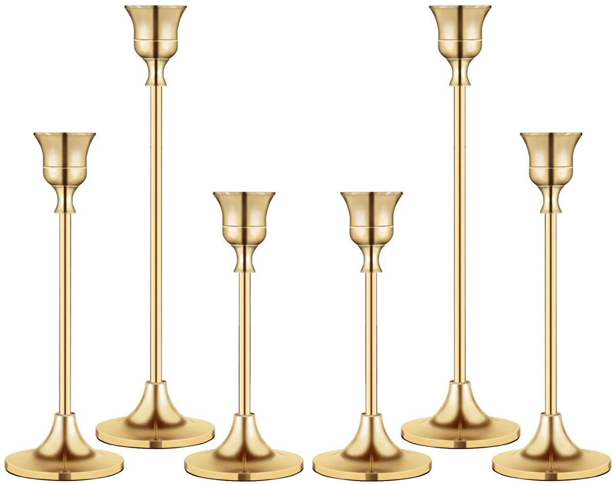 SnelShoppen - Kandelaarhouders, Vintage Moderne Decoratieve Kandelaar voor Taps Toelopende Kaarsen, Lange Gouden Houder voor Open Haard, Feest & Diner