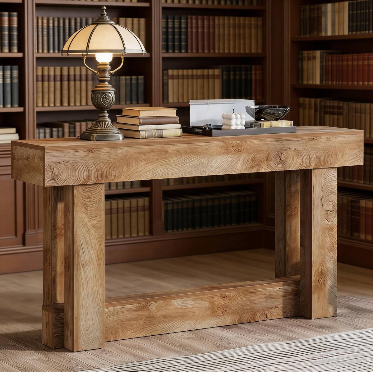 REDOM- Sidetable - Rechthoekig ontwerp - U-vormig onderstel met onderplank - Vintage stijl - Voor hal en woonkamer - Spaanplaat - Bruin - 160 x 30 x 85 cm