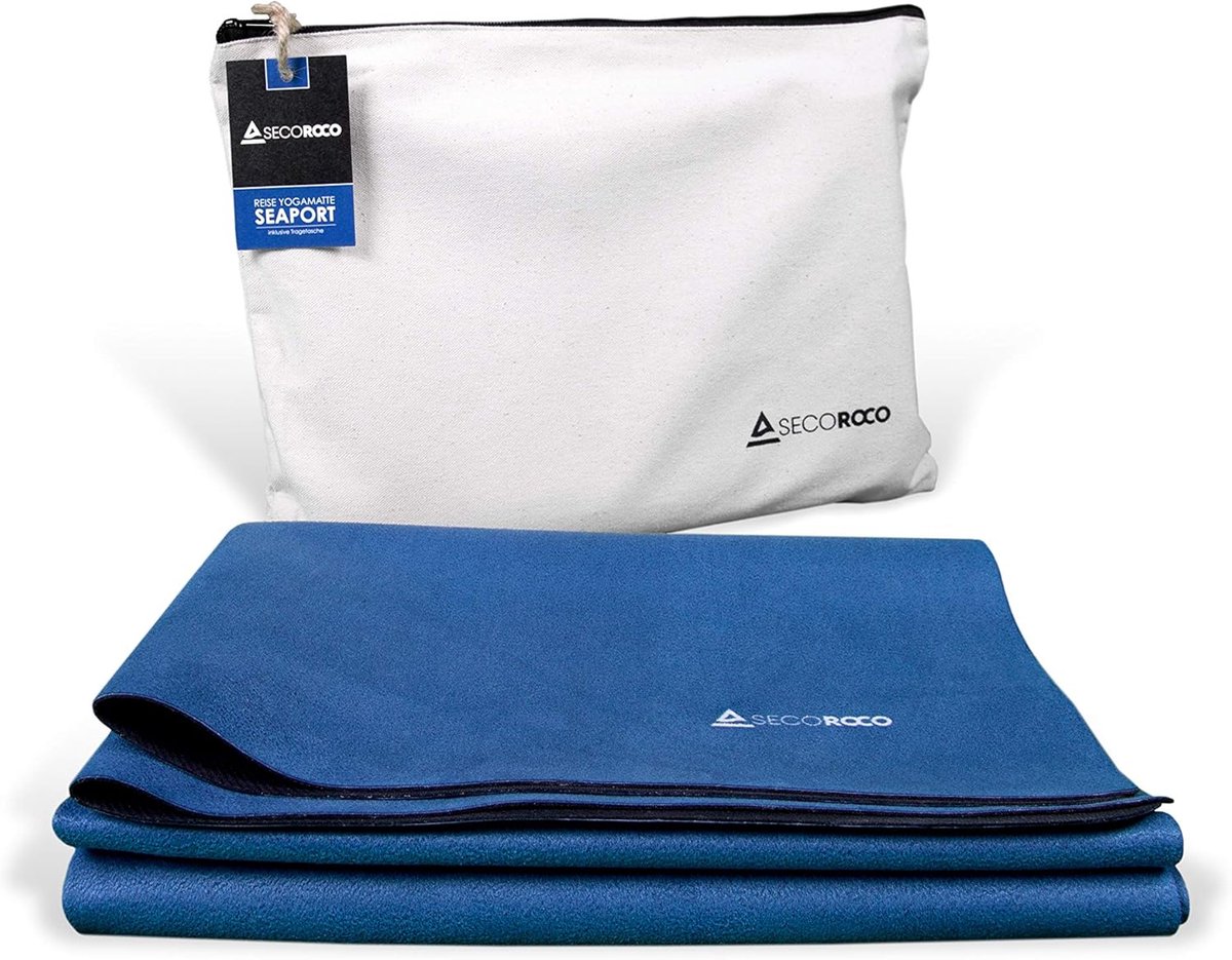 SnelShoppen - Reis-yogamat 'Seaport' van natuurlijk rubber met draagtas, slipweerstand, opvouwbaar, ecologische reismat, 1 mm dik, ideaal voor reizen