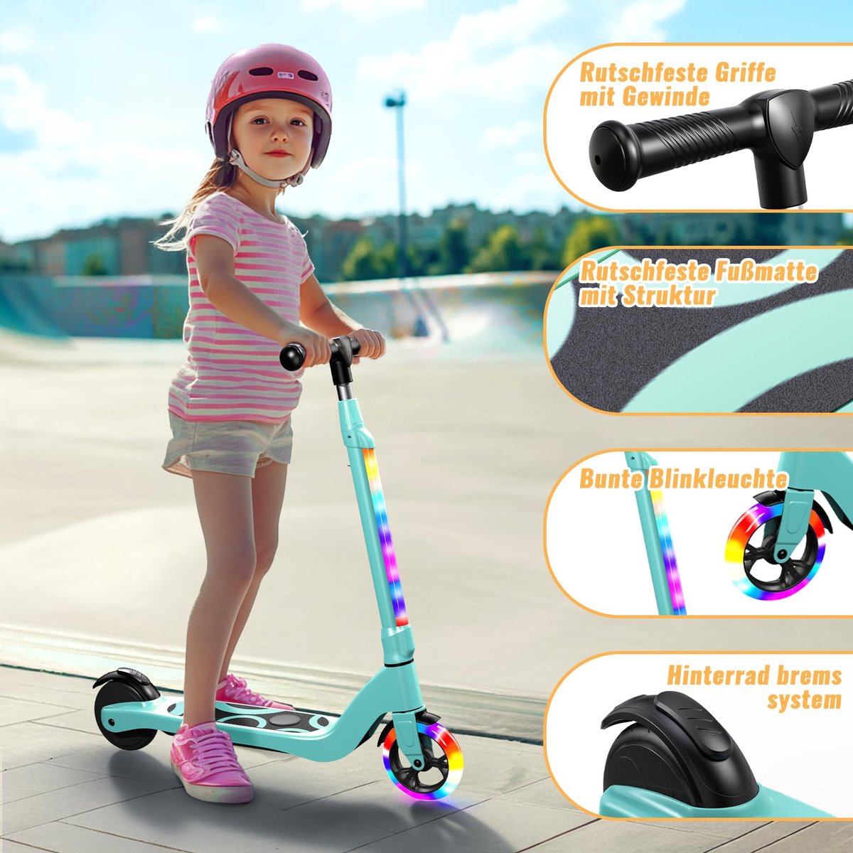 SnelShoppen - Elektrische E-step voor Kinderen 6-10 Jaar, 5,3 Inch met Knipperende LED Lampen, 3 Hoogtes, 45 W Motor, Max. 10 km/u, Tot 70 kg Laadverm