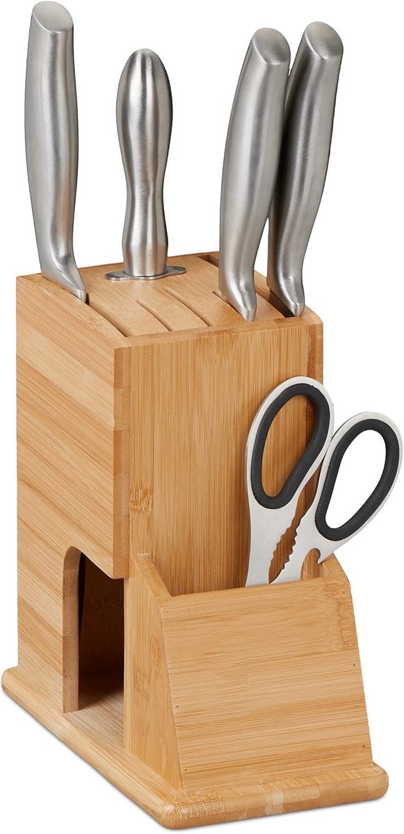 SnelShoppen - Bamboe Messenblok Ongevuld - Universele Messenhouder voor Brede Messen - Natuurlijke Messenstandaard voor Keuken - Messenopslag voor Kok